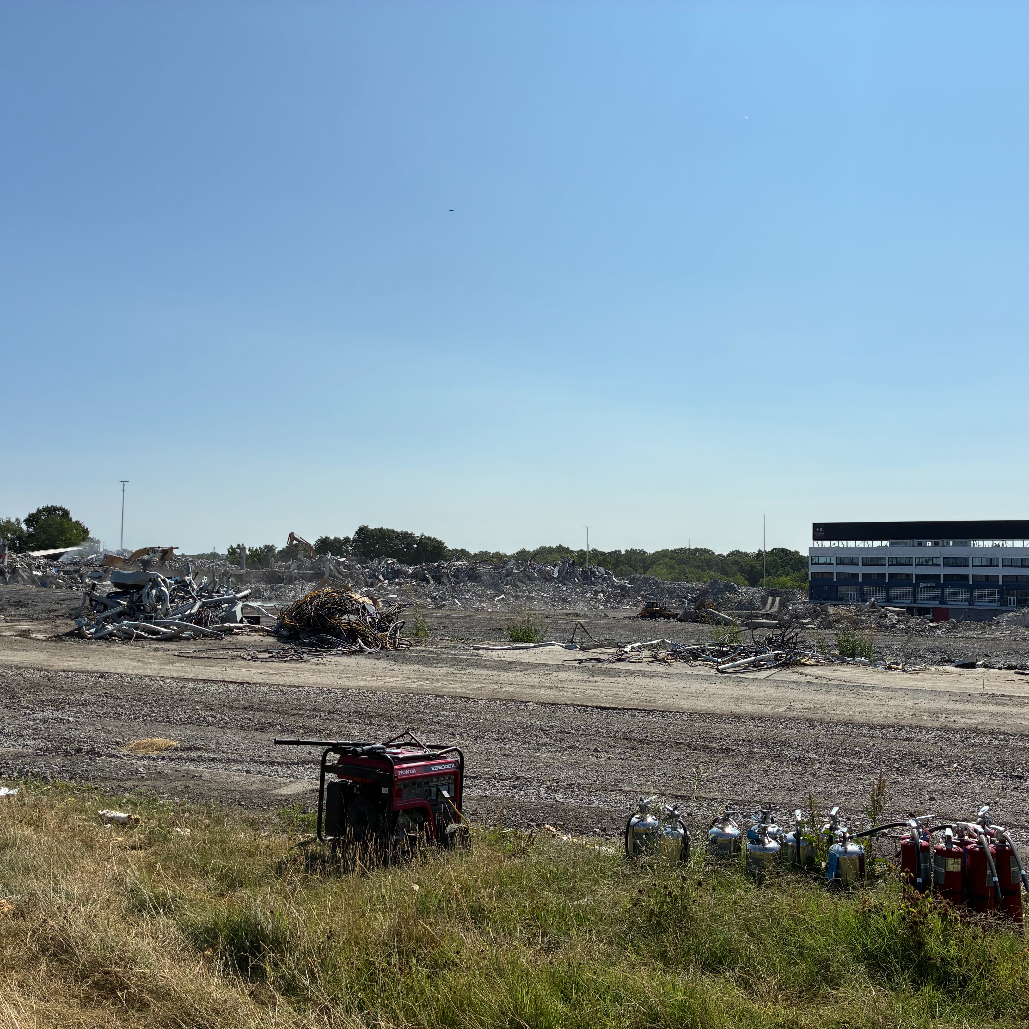 Bills fans and football fans checking out the progress of demolition of the old Highmark Stadium in Orchard Park