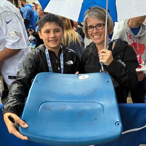Bills fan Owen and his mom Kim from Clarence at Bills training camp at St. John Fisher University