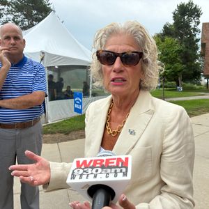 New president at the University at Buffalo, Caroline Attardo Genco attends move-in day for Freshmen on campus