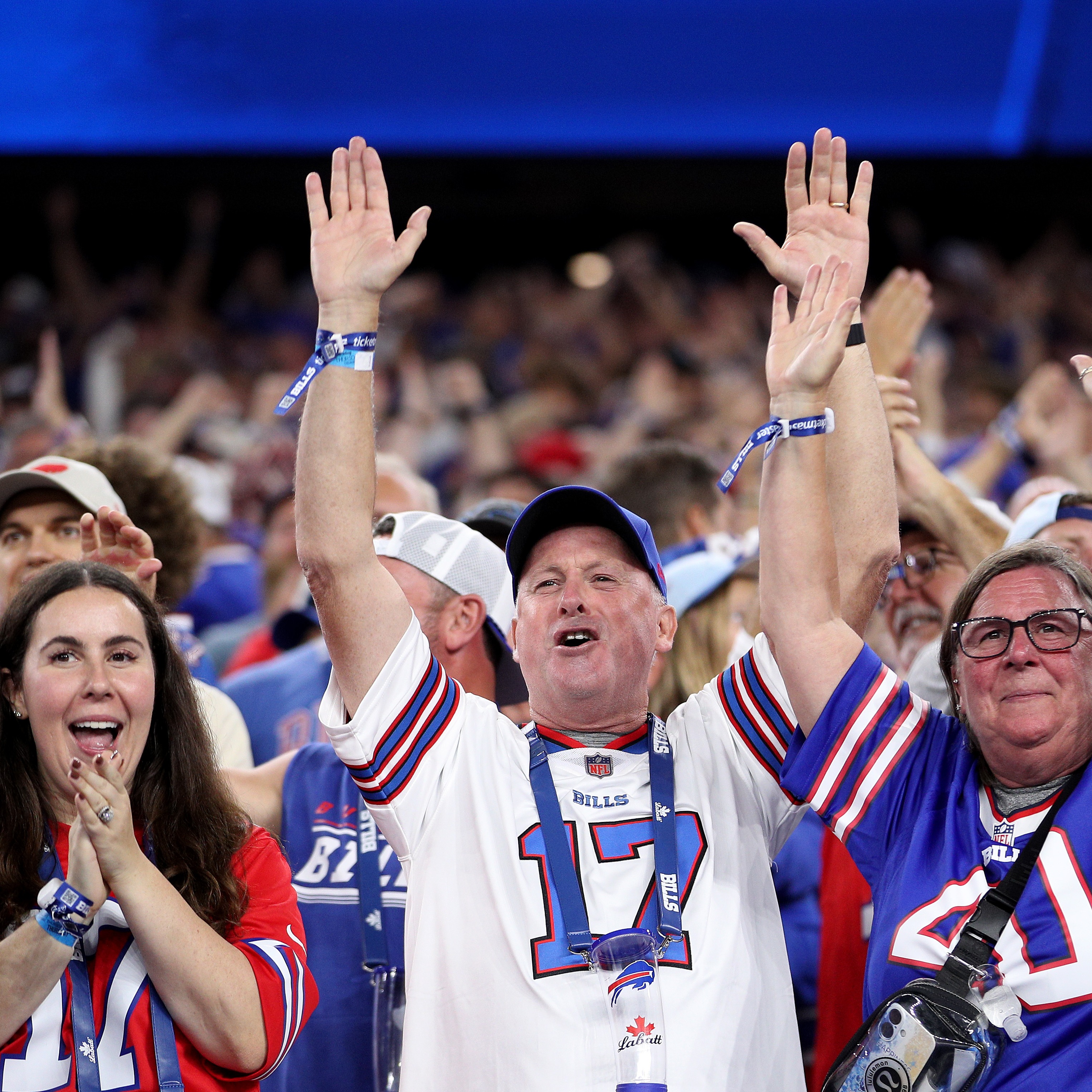 Bills fans reacts to Buffalo's win over the Lions in the home opener at the new Highmark Stadium