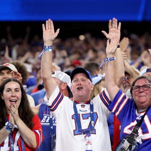 Bills fans reacts to Buffalo's win over the Lions in the home opener at the new Highmark Stadium