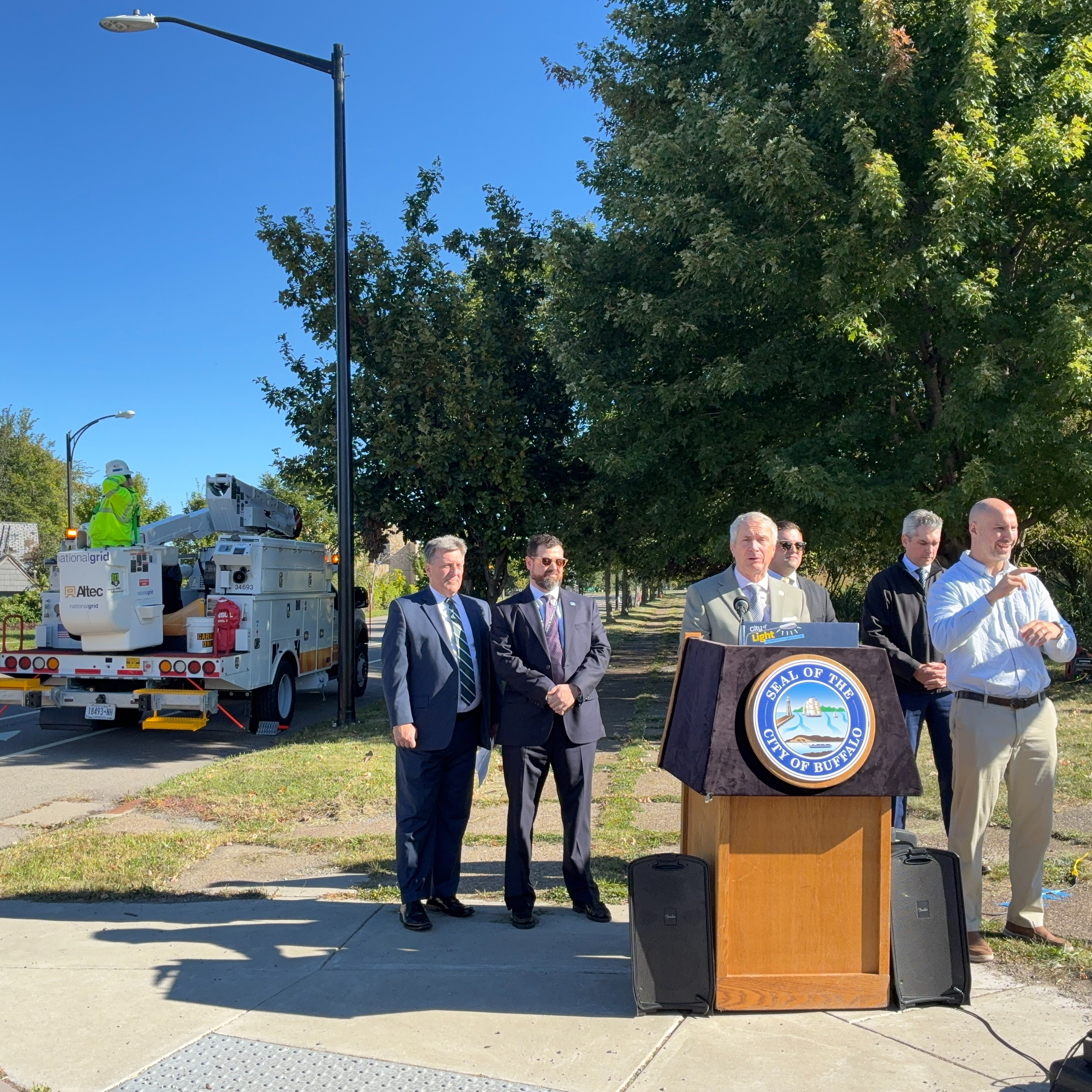 Buffalo Mayor Sean Ryan announces a partnership with National Grid to help replace downed street lights across the city