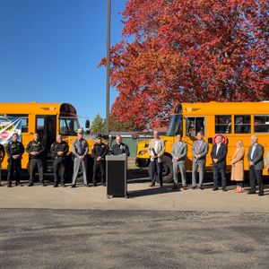 Operation Safe Stop press conference at Springville-Griffith Institute's bus garage