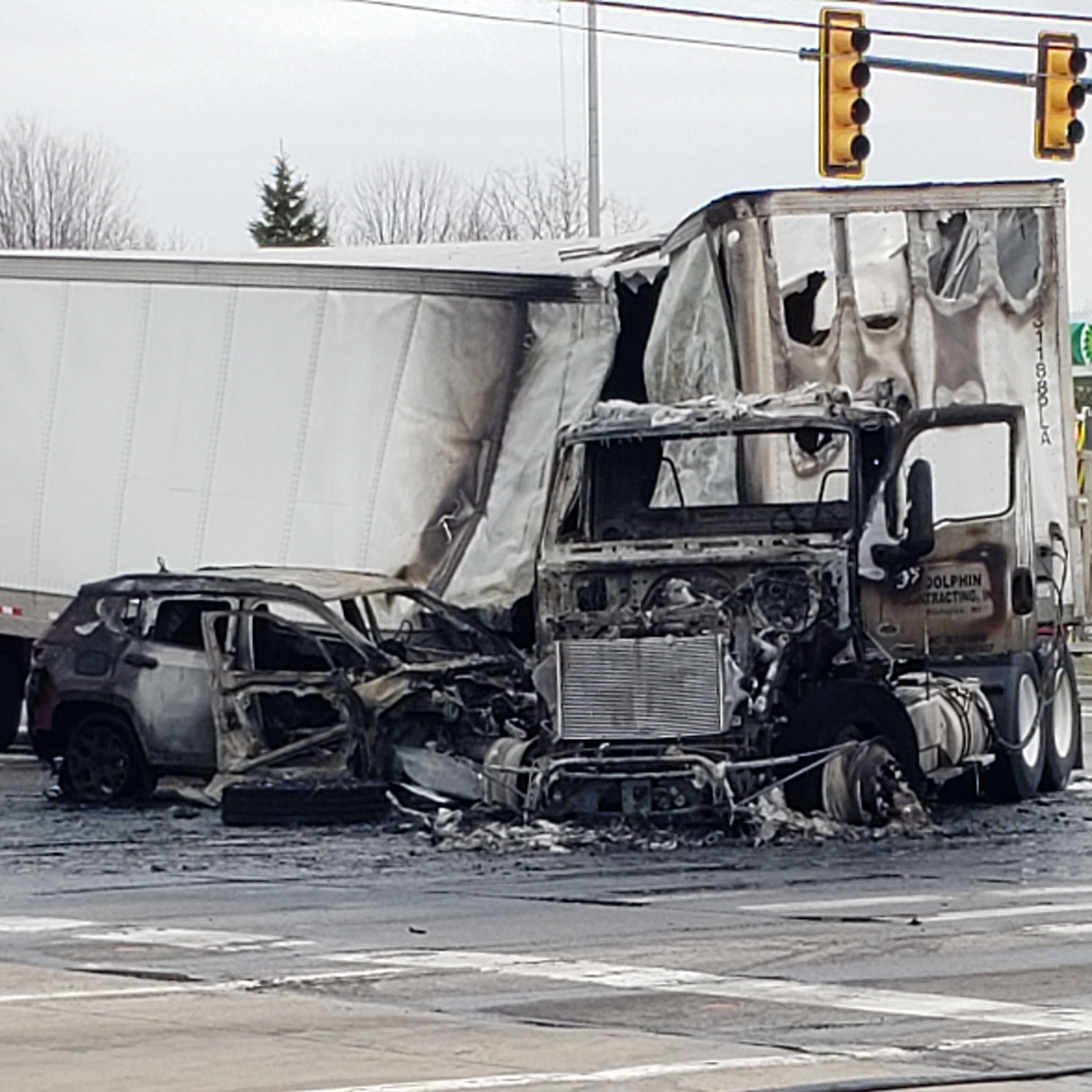 Crash, fire in Canton Township sends nine people to the hospital