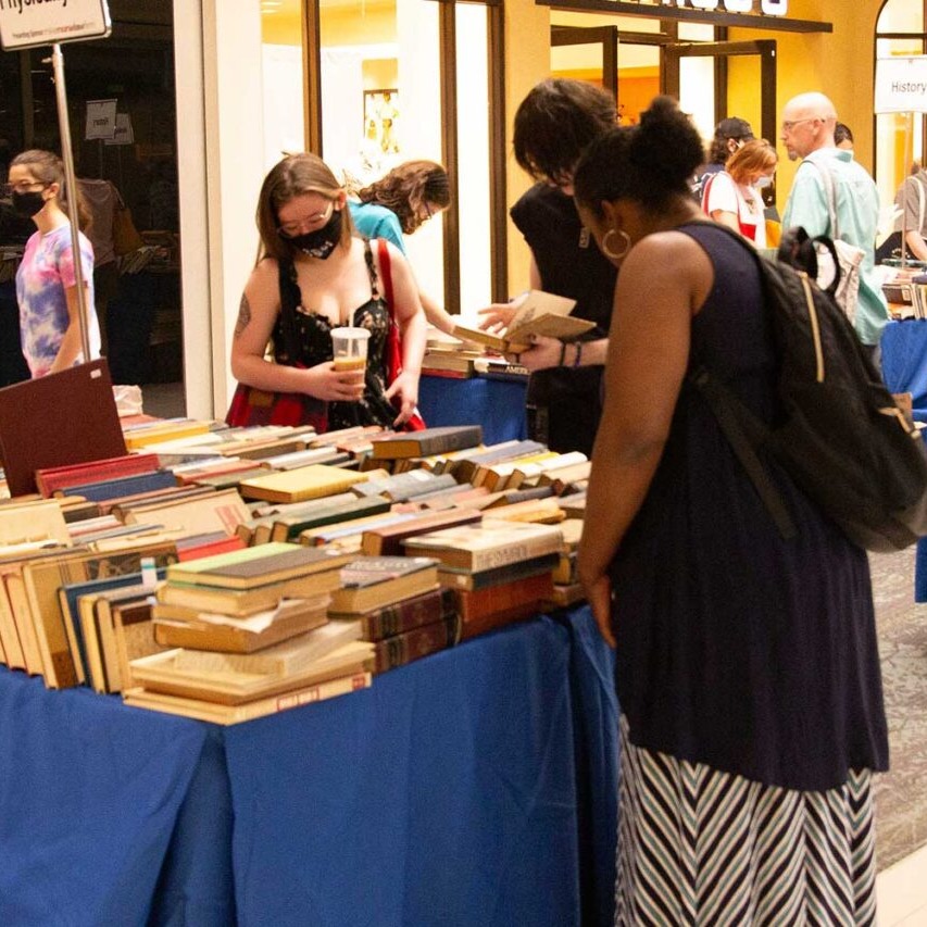 You can get books at bargain prices at Bookstock, Used Book & Media Sale