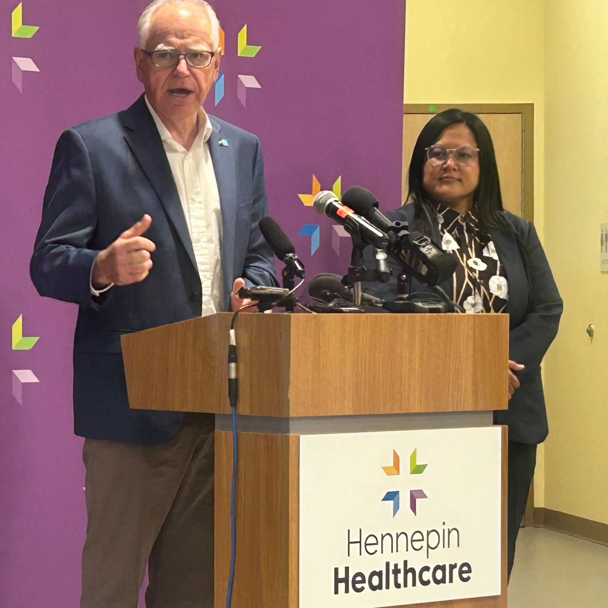 Minnesota Governor Tim Walz is highlighting the millions in hospital stability funding at HCMC