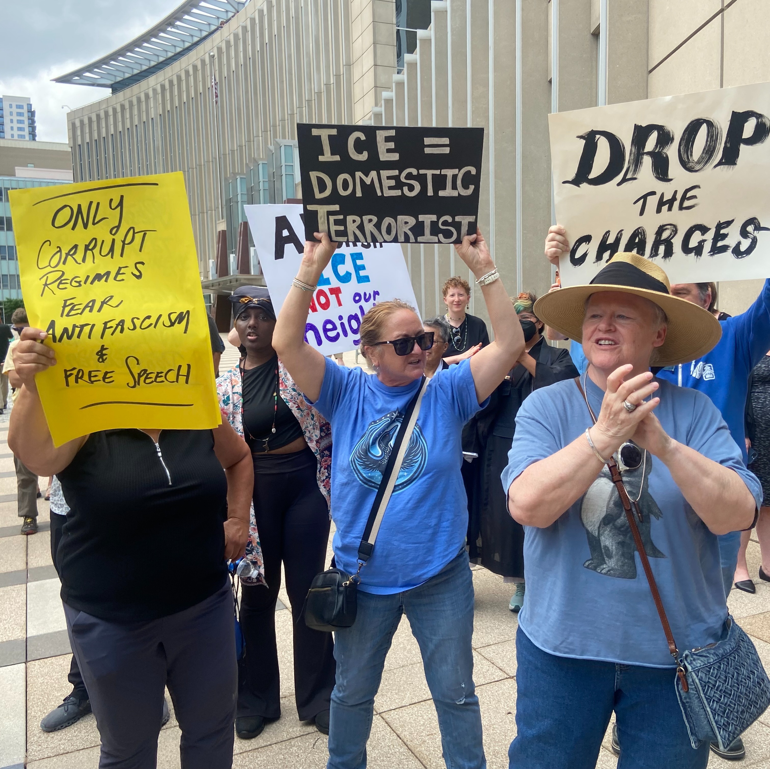 Group of ICE protesters in federal court facing arraignment as over a hundred supporters gather outside