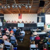 Why is Adam Schwarze not participating in FarmFest Senate forum?