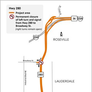 MnDOT sharing details about a planned permanent left-turn closure on Highway 280