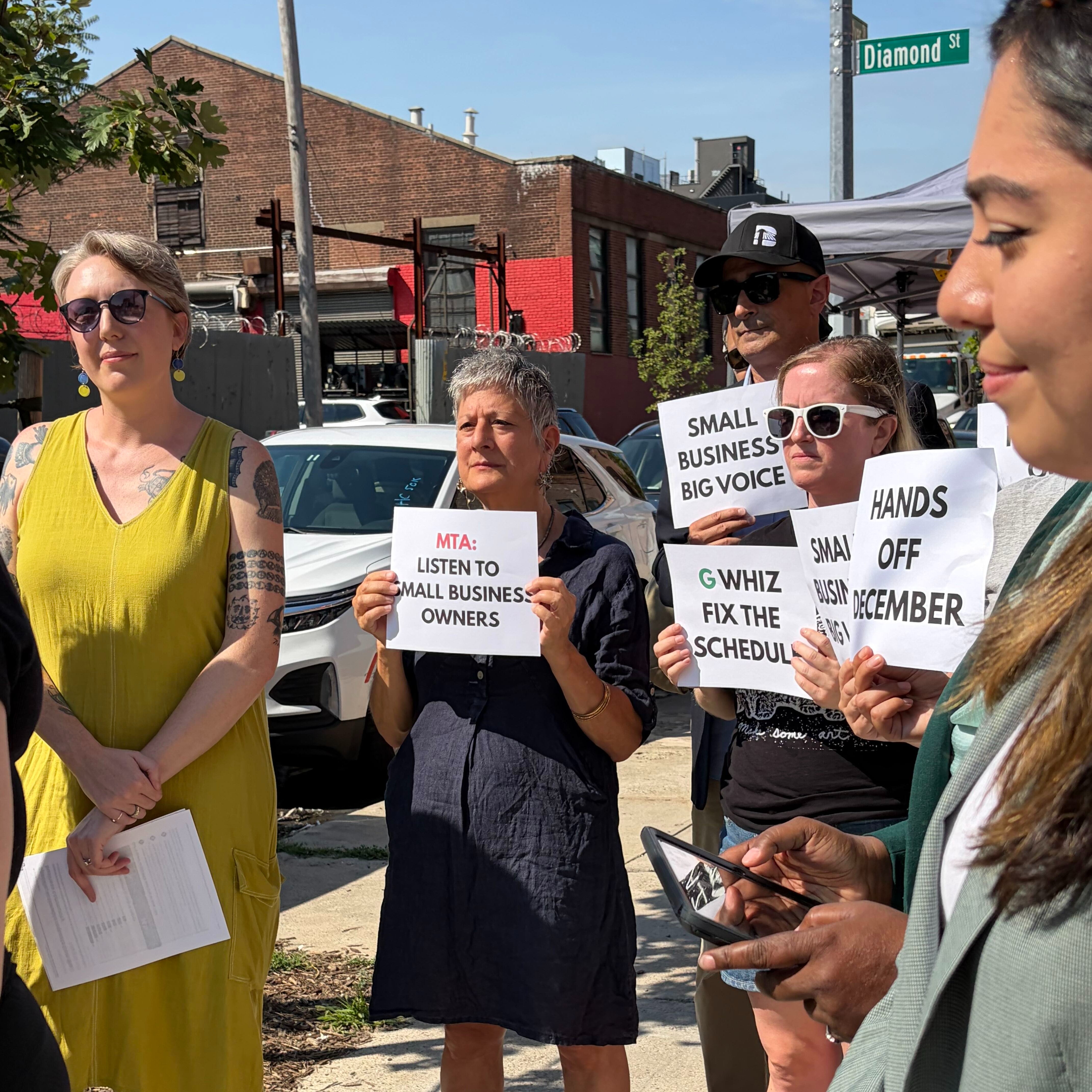 Small businesses in Greenpoint rally to protest G train shutdowns