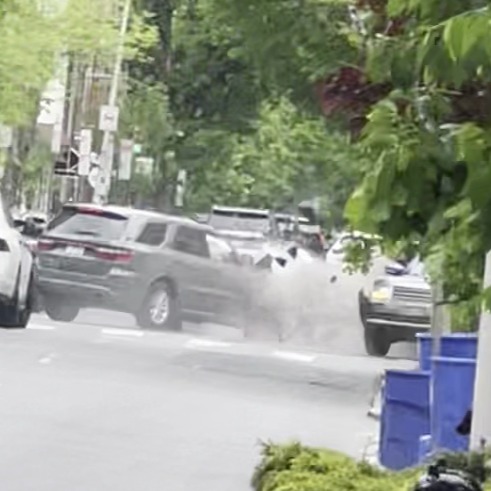 Speeding vehicle caught on video slamming into another vehicle in front of Center City charter school