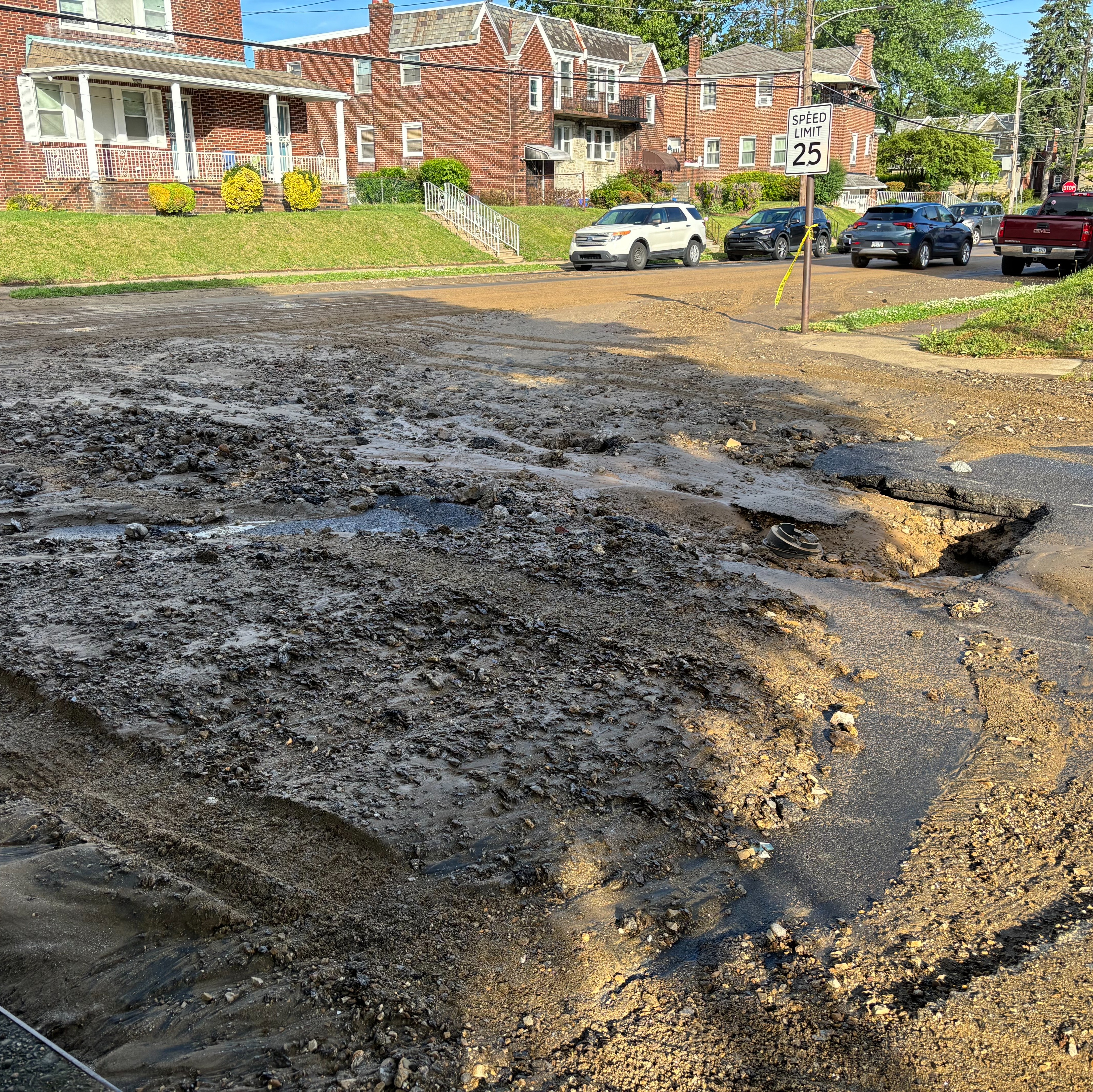 Water main break creates muddy mess in East Mount Airy