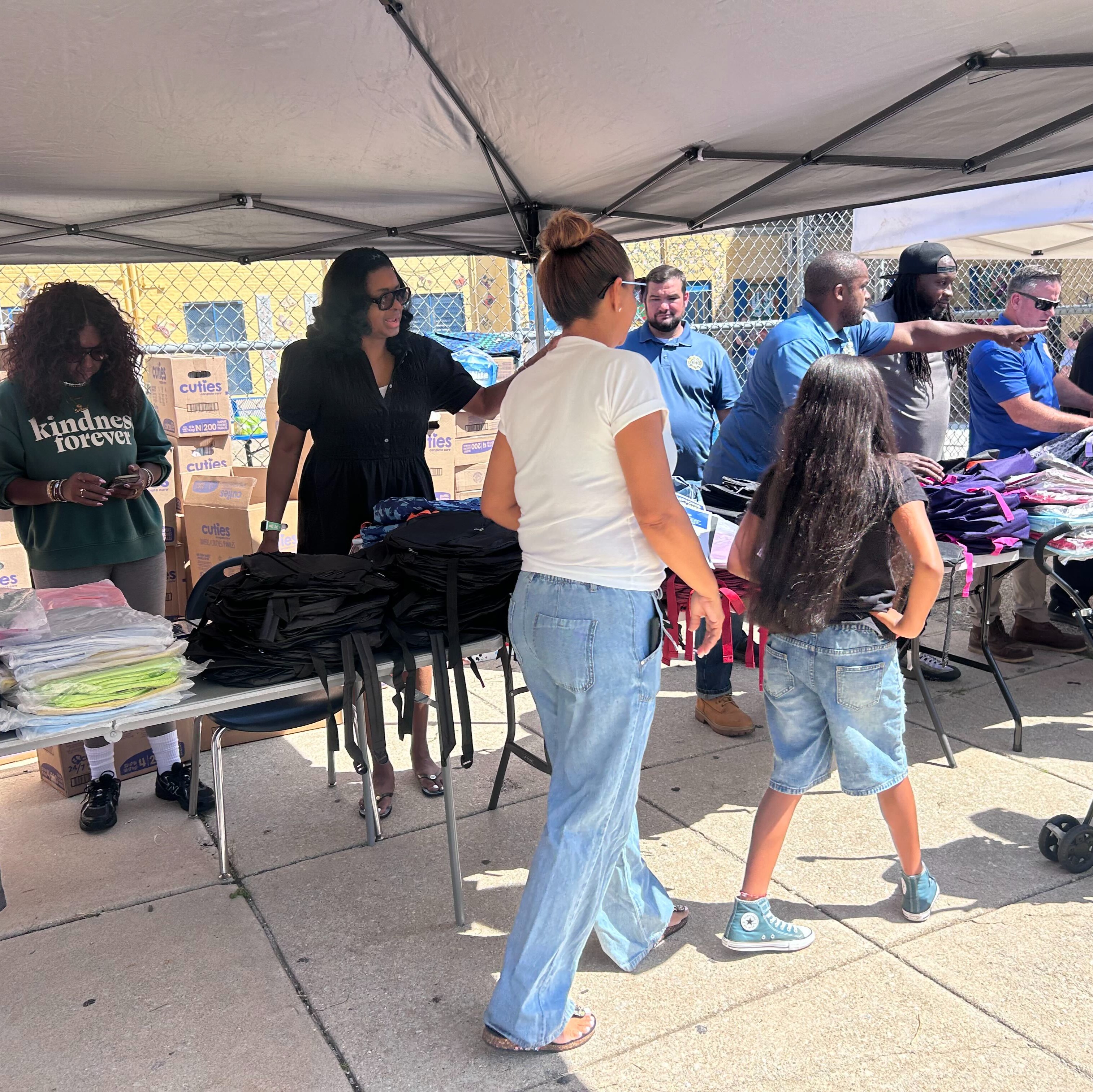 SEPTA workers make a stop in North Philly to supply backpacks and school supplies to families in need