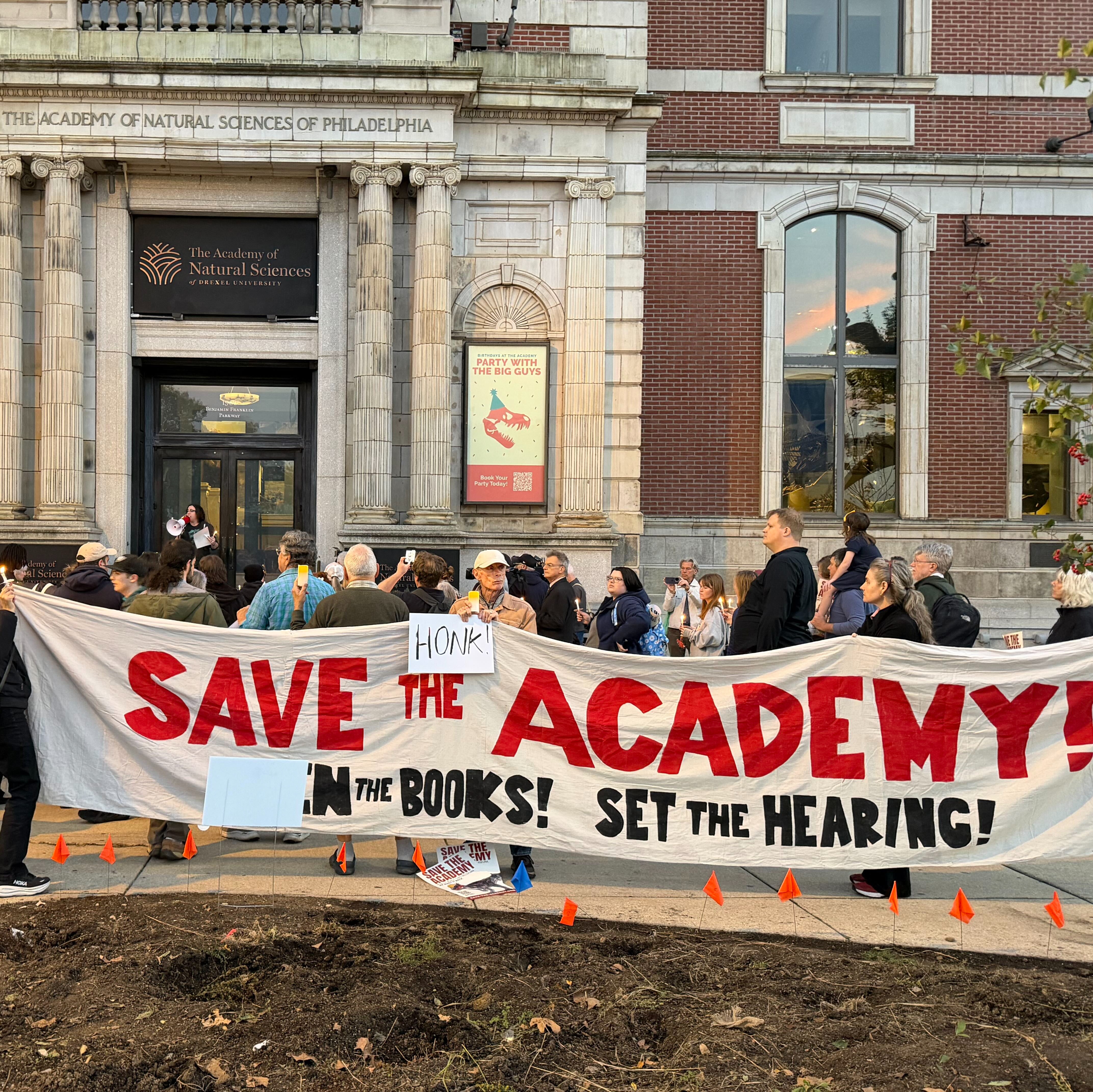 Dozens gather to demand Academy of Natural Sciences reopen