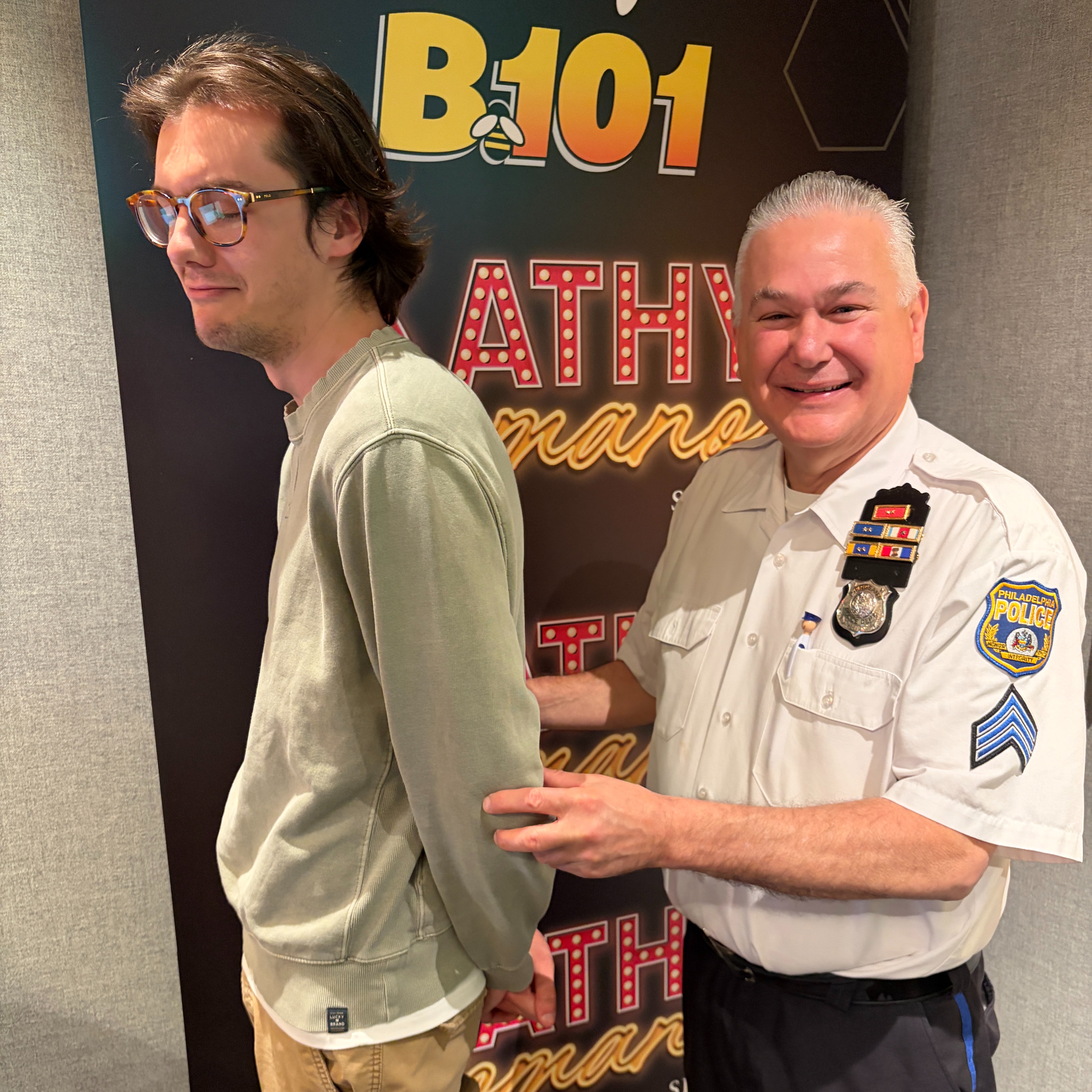 Brett surprised by Philly Cop in studio, forced to apologize for his wrongdoing