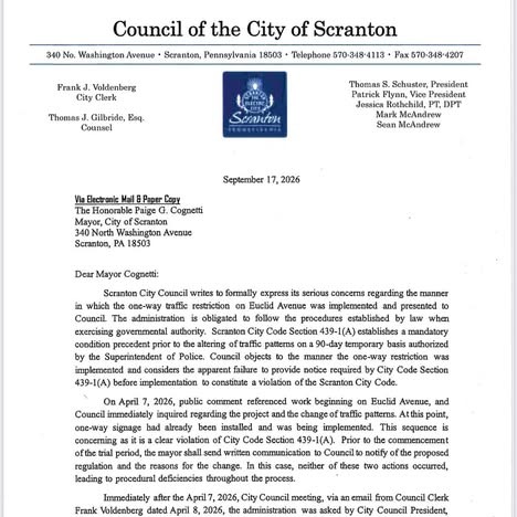 Scranton City Council Sends Cognetti a Letter...Rob's Thoughts